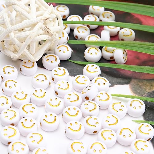 Vista 4 de 100 cuentas de letras Cuentas redondas de oro acrílico blanco de 0.157 x 0.276 pulgadas (0.157 x 0.276 in), cuentas para la fabricación de joyas