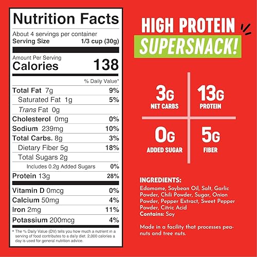 Miniatura 2 de The Only Bean Bocadillo crujiente de edamame asado (Sriracha), bocadillos ricos en proteínas (0.53 onzas) de chips de proteína saludables, alimentos