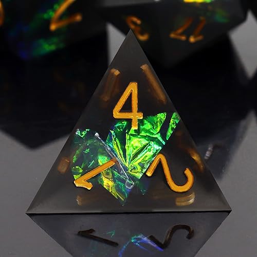 Miniatura 10 de Haxtec Juego de dados DND de flores, dados de borde afilado con estuche de dados hechos a mano de resina azul y amarilla, juego de dados D&D para