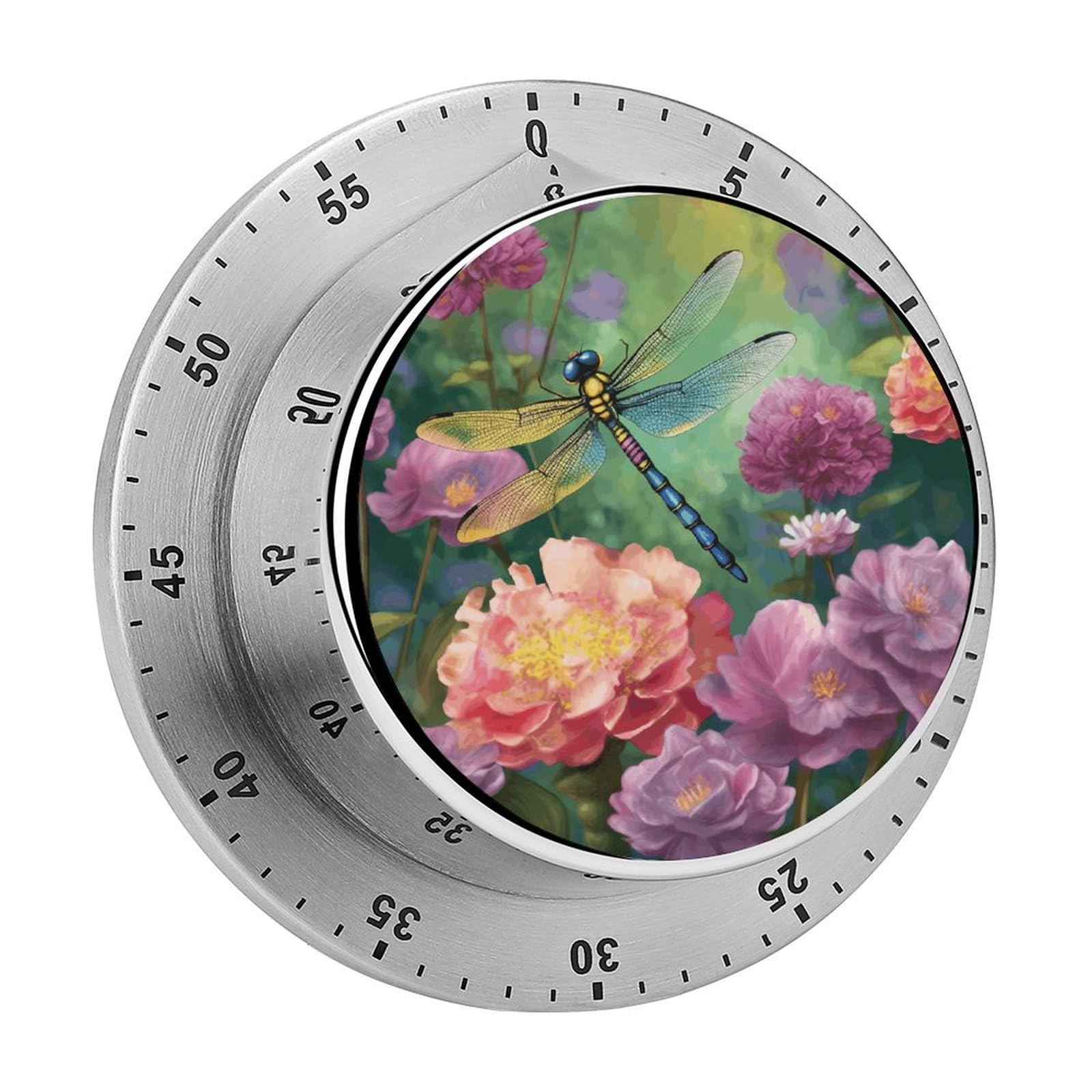 Dragonfly Garden Spring Timers Kitchen Chef Cooking Timers Portable Countdown Alarm Loud Countdown Clock Waterproof Stainless Steel Timer Compact 60-Minute Mechanical Timer Daily Use