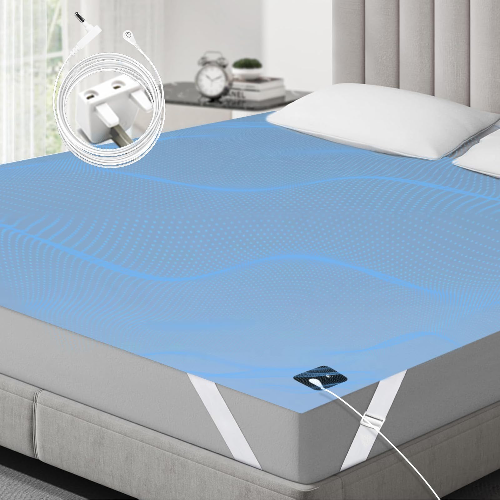 GUTANUSS Grounding Bed Sheet Grounding Mat Earthing UK Bedding Bed Sheet with 10% Silver Fiber & 90% Organic Cotton Natural Wellness and Healthy Earth Energy Blue 200X200cm