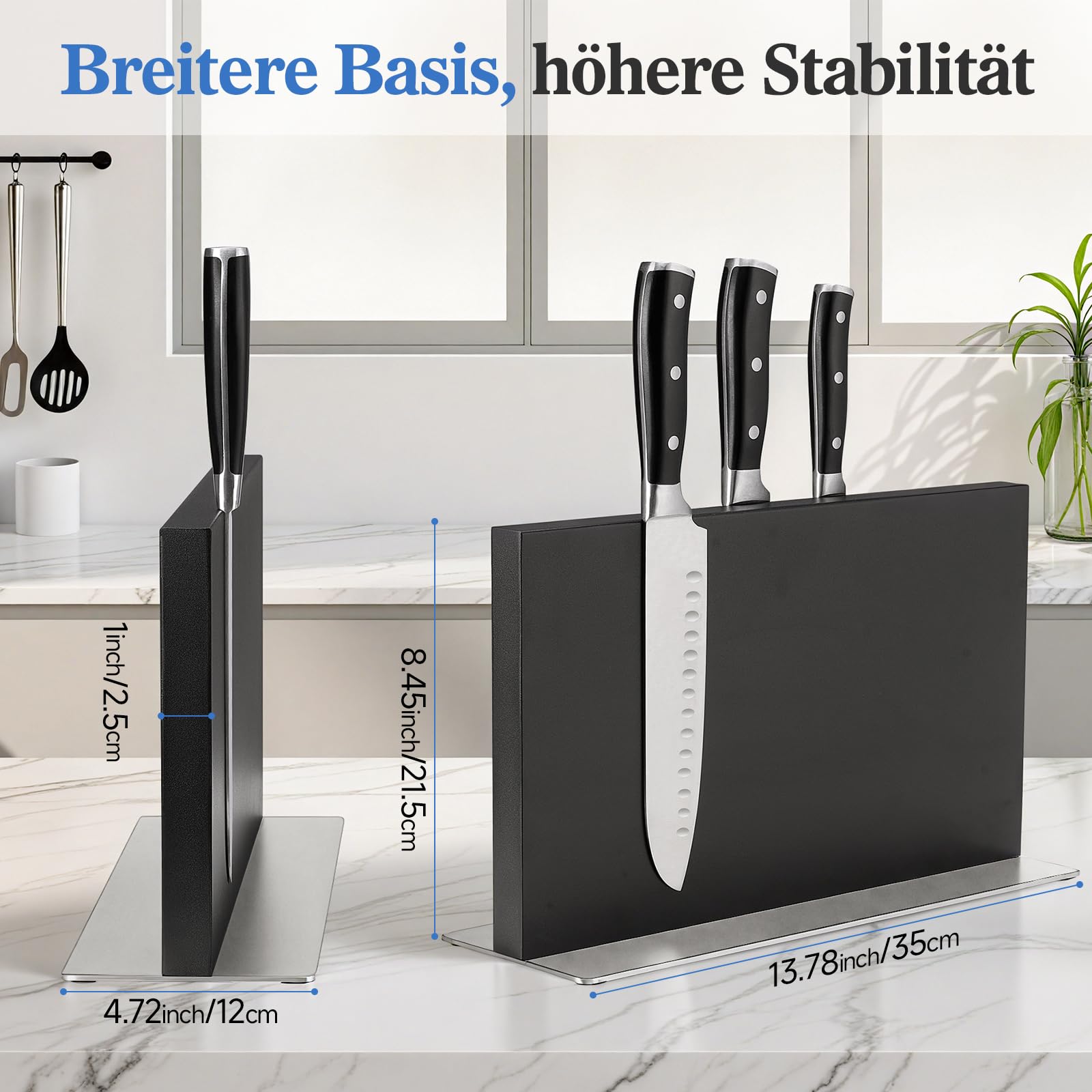 ENOKING Großer Messerblock Magnetischer ohne Messer, 35 cm schwarz Messerhalter Magnetisch aus Edelstahl, Doppelseitiger Magnet Messerblock für Besteck, Sichere und Platzsparende Messeraufbewahrung