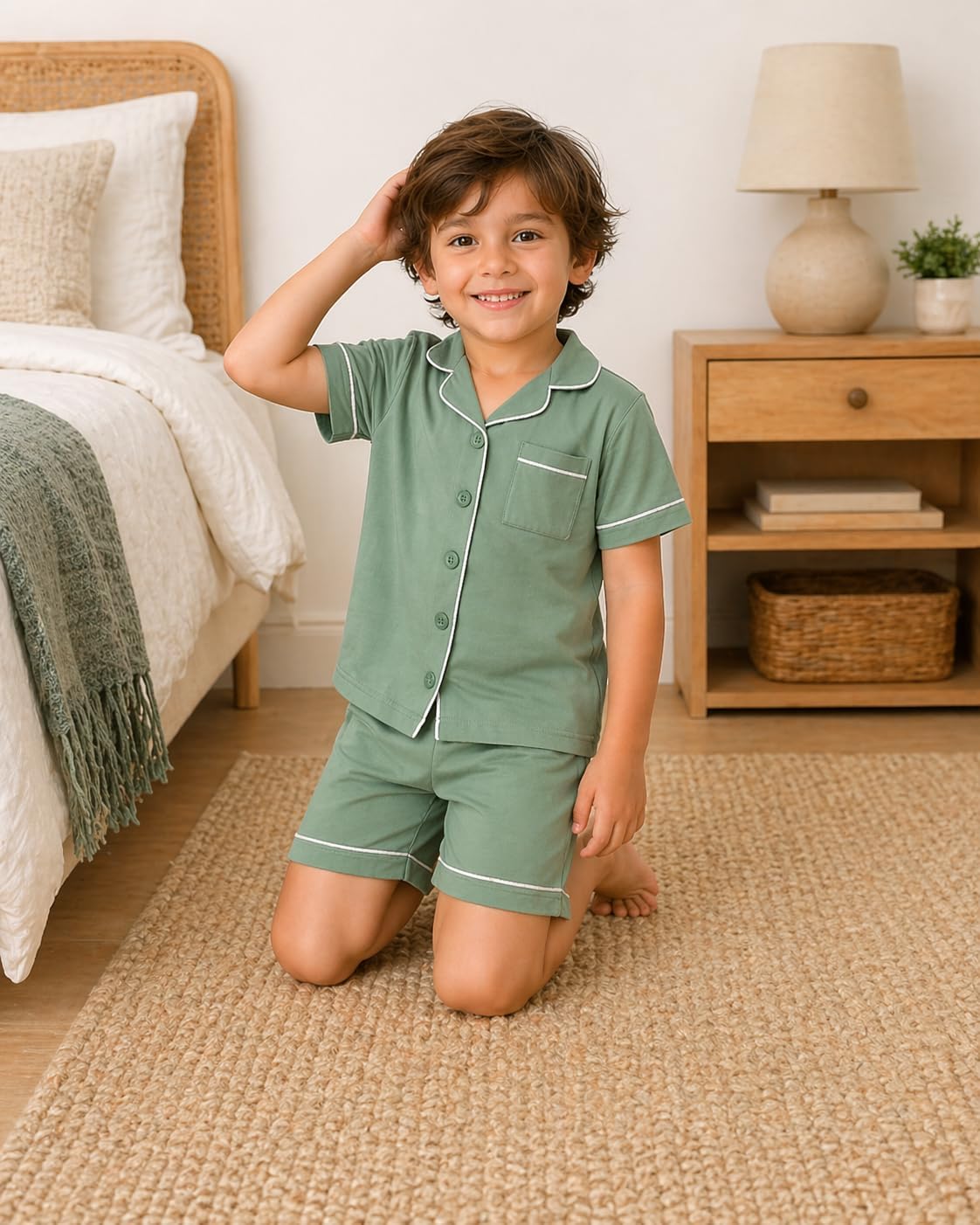 GUISBY Kids Rayon of Bamboo Pajamas Set Short Sleeve Button Top | Soft Rayon of Bamboo Pajamas Set, Breathable Sleepwear, Lightweight Comfort, Kids Loungewear, All Season Wear