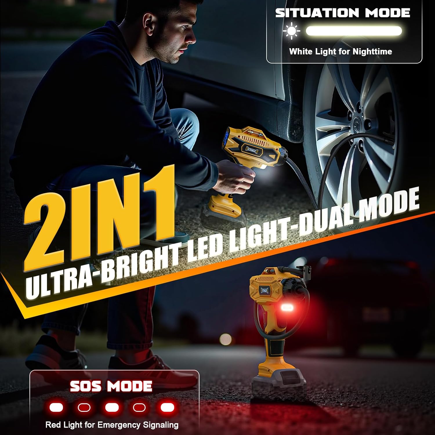 Cordless Tire Inflator Air Compressor Compatible with Dewalt 20V Battery, 160PSI Portable Air Pump with Digital Pressure Gauge, Fast Inflation for Cars, Motorcycles, Bikes(Bare Tool) - Image 7