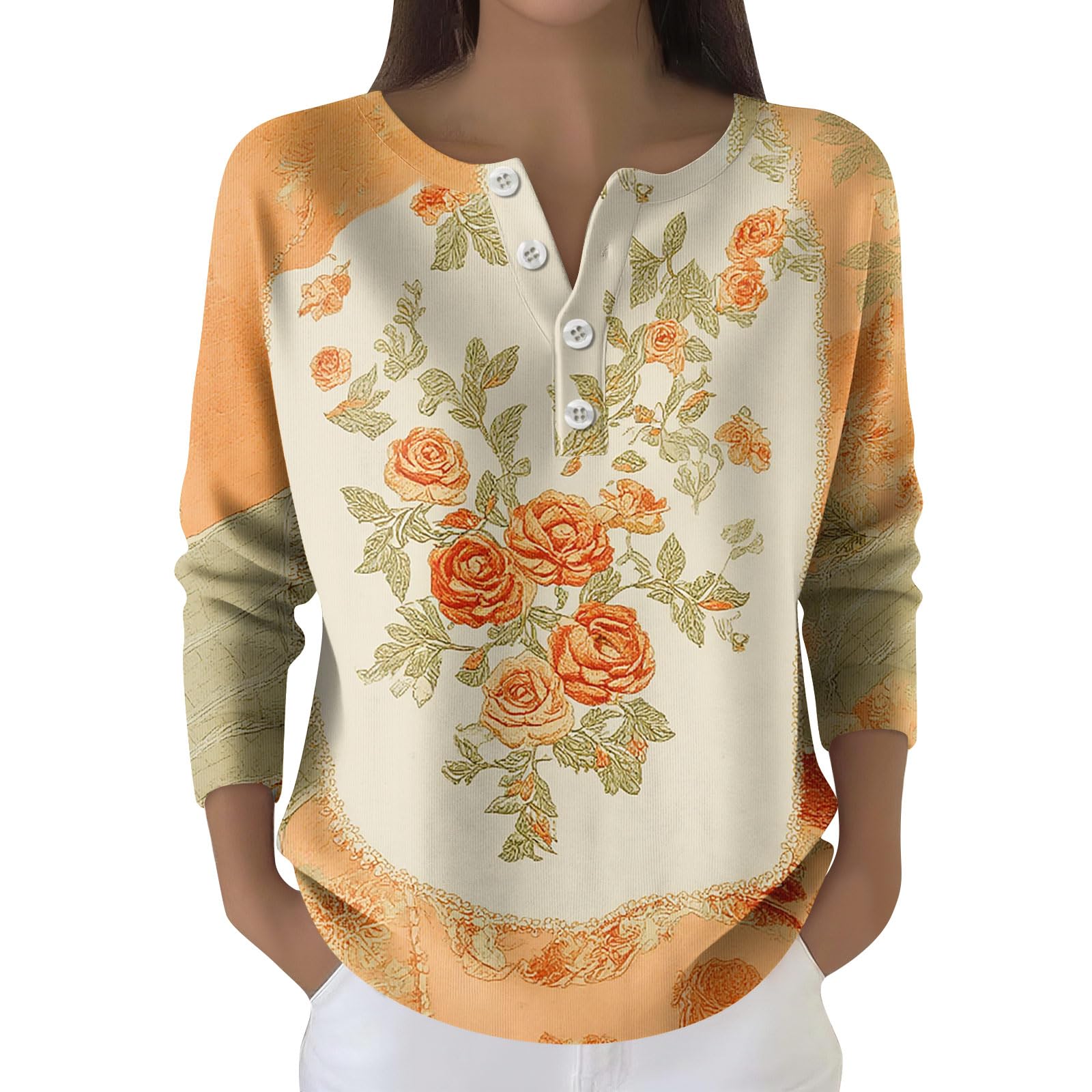 Long Sleeve Shirts for Women Henley Ribbed Tops Fall V Neck Button Down Sweater Winter Dressy Casual Cute