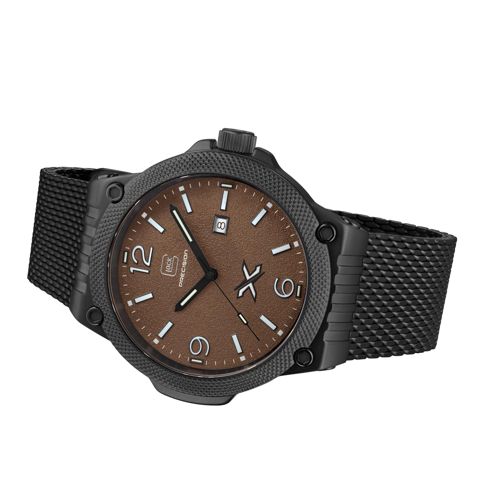 GLOCK Reloj de cuarzo para hombre | Caja de 43 mm | Reloj de pulsera con caja de acero inoxidable negro | Esfera con textura de arena | Correa de malla negra | 10ATM | GW-43-5-24