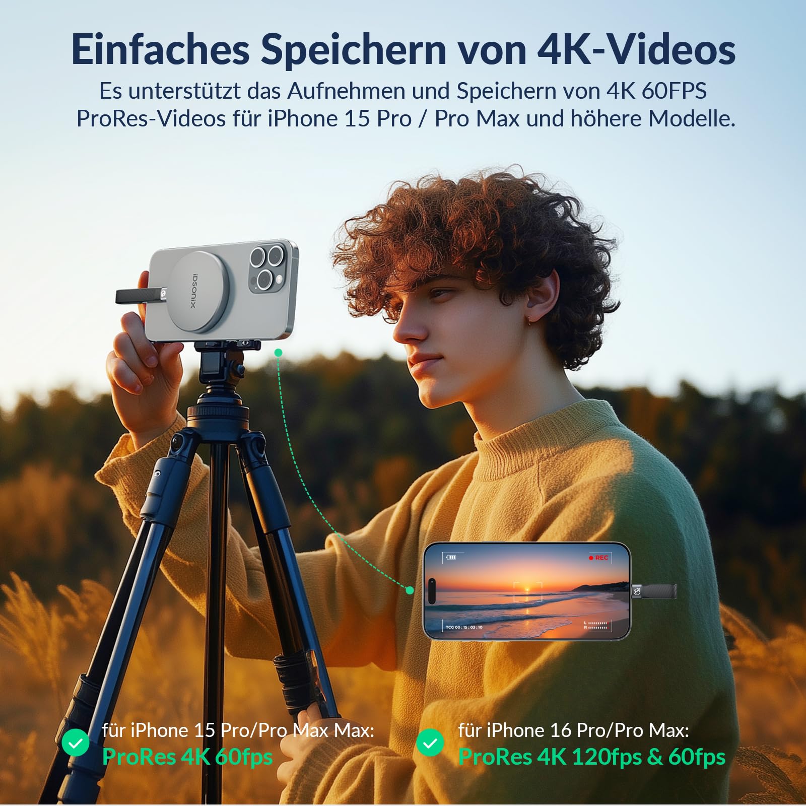 iDsonix 2TB Magnetische Externe SSD, bis zu 2000 MB/s, Aluminium Portable SSD USB 3.2 Gen 2x2, 4K Prore HDR, Externe Solid State Drive für iPhone 17/16/15/PS5/Android-Smartphones/Mac/Windows/Tablets