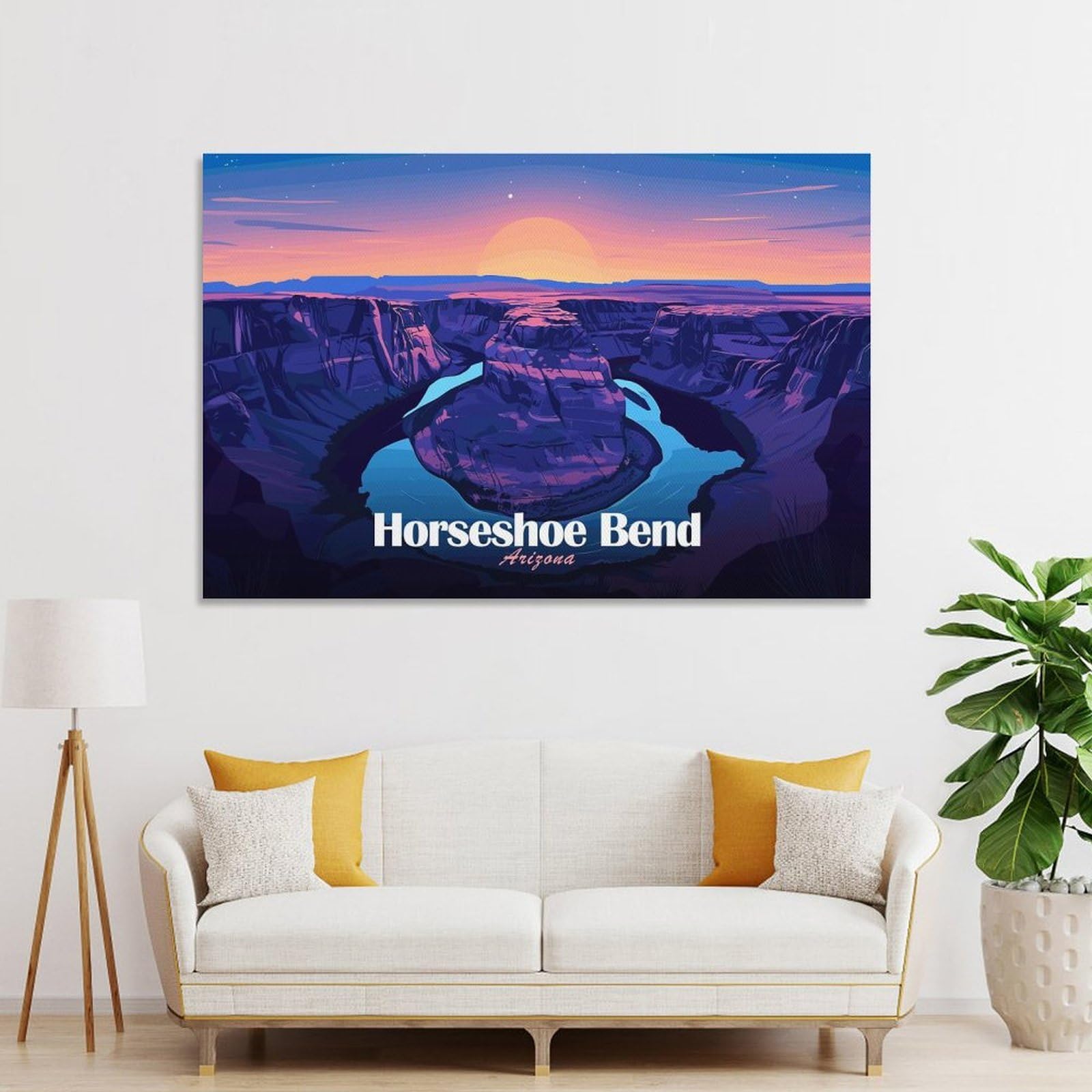 Junmoney Unframe-Style-17-1 Horseshoe Bend Arizona Landscape Illustration Decorative Wall Artwork 24X36inch(60X90cm), For Corridors, Hallways Or Apartment Entries, Home Artwork For First Impressions