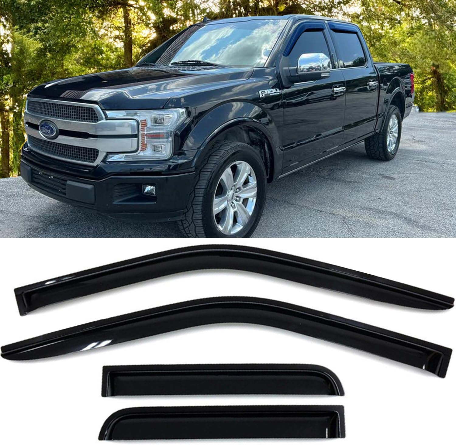 Window Visors Rain Guards Side Wind Deflectors for 2015-2025 F-150 Crew Cab, 2017-2025 F-250 F-350 F-450 Super Duty SuperCrew/Crew Cab, Vent Deflector Shade Sun Truck Accessories 94975 4-Pieces Set