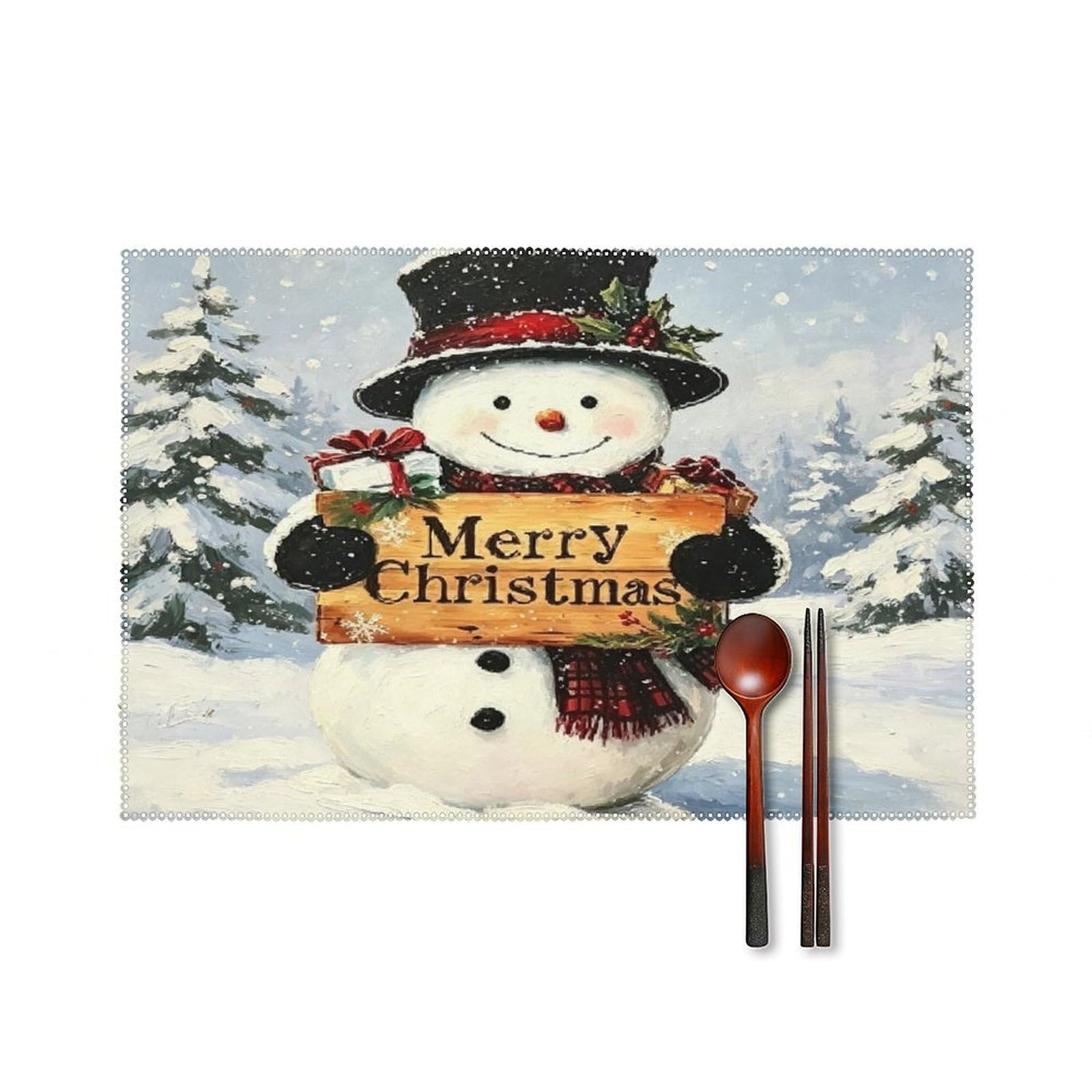 Fekiloot Style Xmas Snowman Placemats Set Of 6,Table Mat