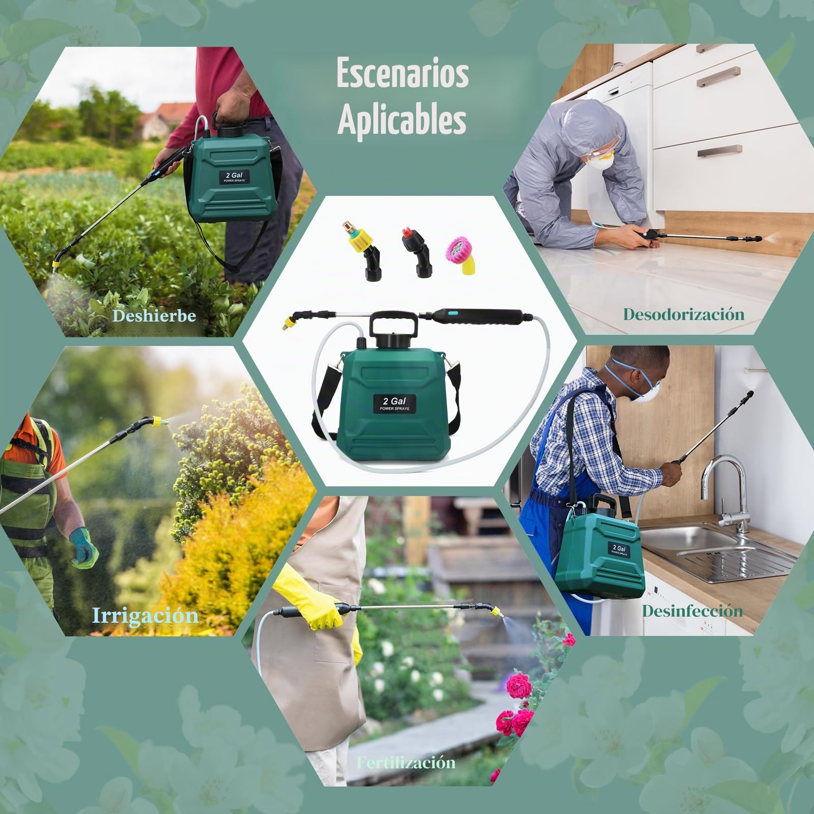 Pulverizador Eléctrico de Jardín 8 L a Batería, Recargable por USB con 3 Boquillas Ajustables, Lanza Telescópica y Correa Ajustable, Pulverizador de Presión para Riego, Plantas y Deshierbe