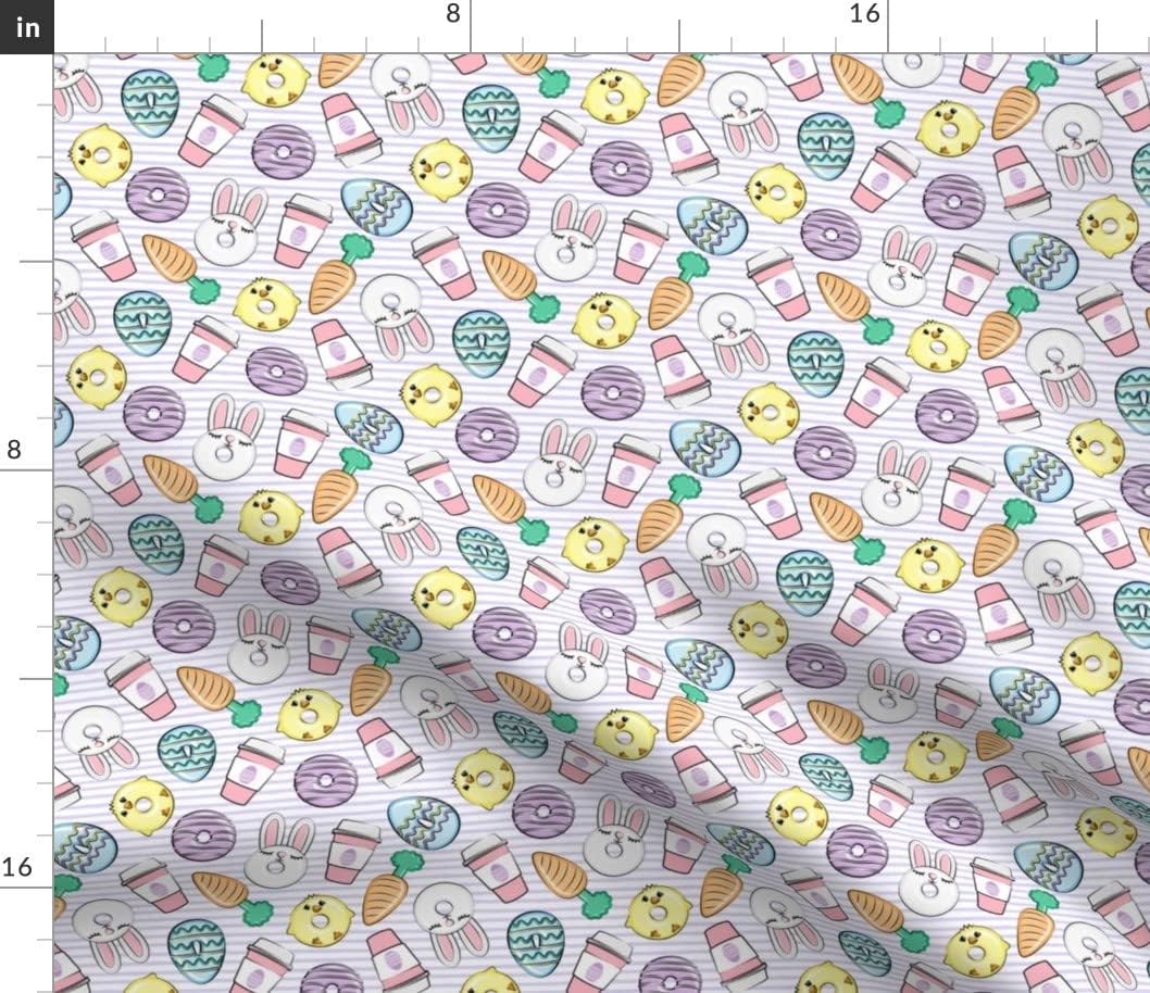 Spoonflower Fabric - Small Scale Easter Donuts Coffee Purple Stripes Spring Bunny Rabbit Printed on Petal Signature Cotton Fabric by The Yard - Sewing Quilting Apparel Crafts Decor