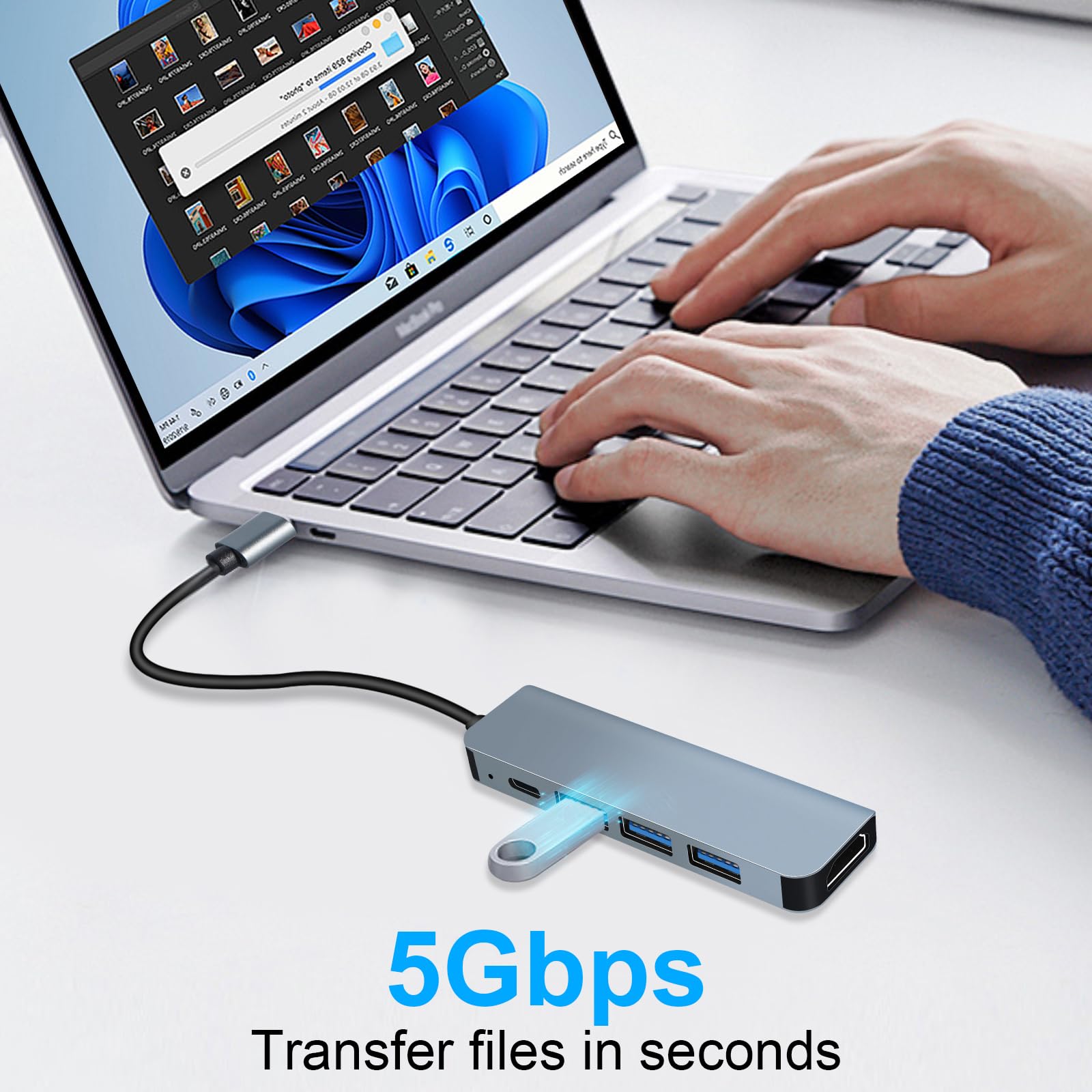 Hub USB-C HDMI 4K PD 100W Charge 5 en 1 Adaptateur Multiport Compatible MacBook Pro/Air iMac iPhone Samsung Galaxy