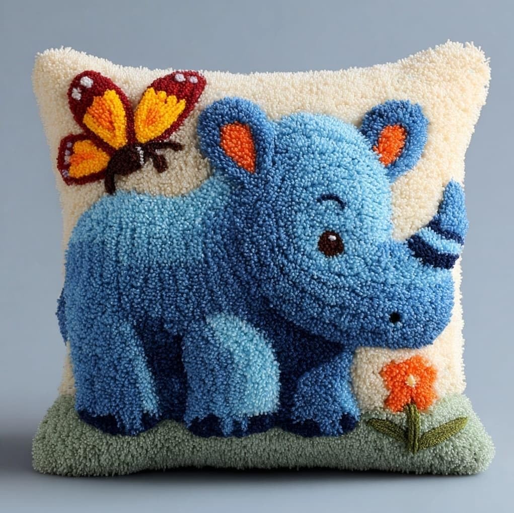 Axiangzik Rhinoceros And Butterfly Latch Hook Cushion Kits For Adults,