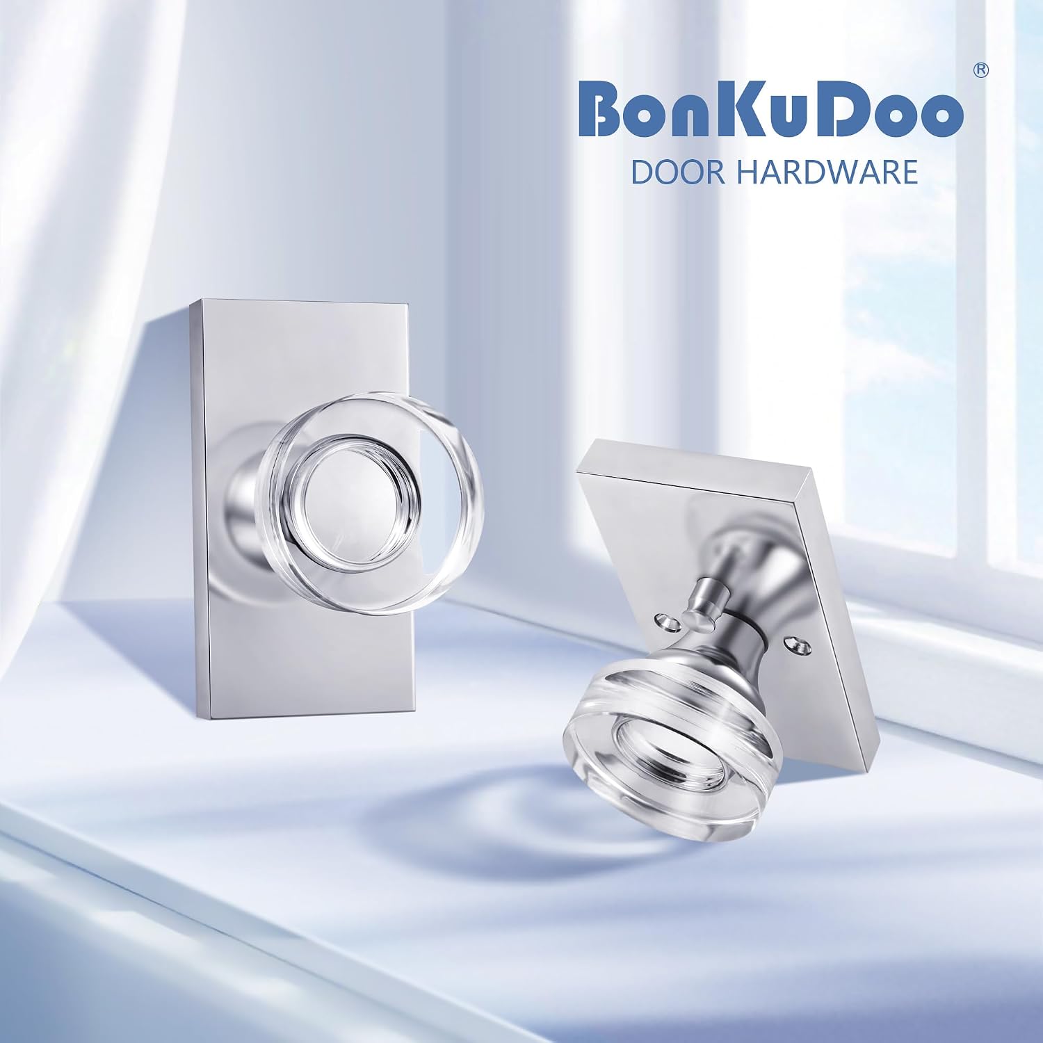 Glass Door Knobs Polished Chrome Privacy Crystal Door Knob with Lock for Bedroom Bathroom
