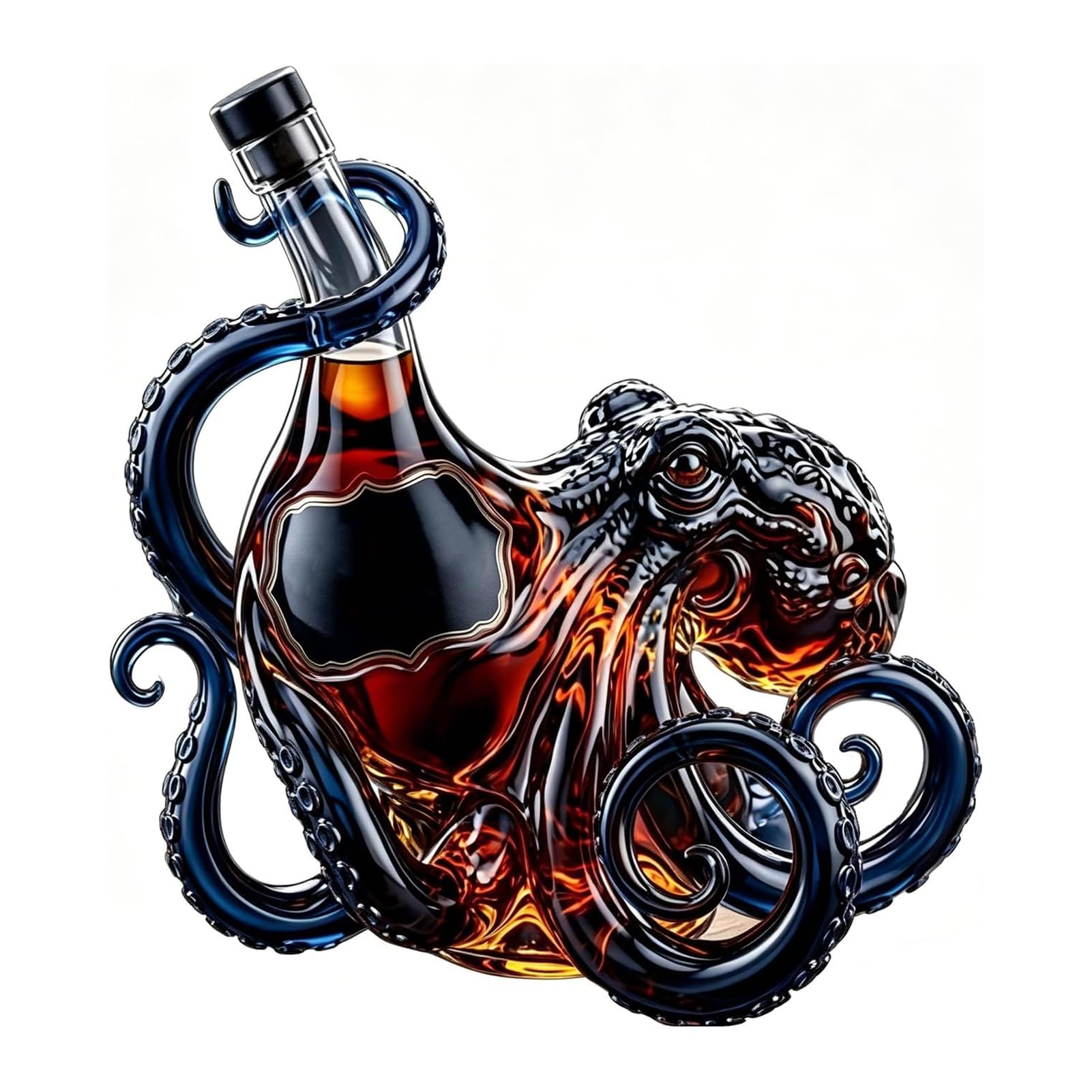 Bottiglia di vino a forma di polipo, decanter artistico in vetro 3D, decorazione nautica con tentacoli scuri, per whisky, vino, soda da 350 ml, regalo da bar a tema oceano, nero, 350 ml