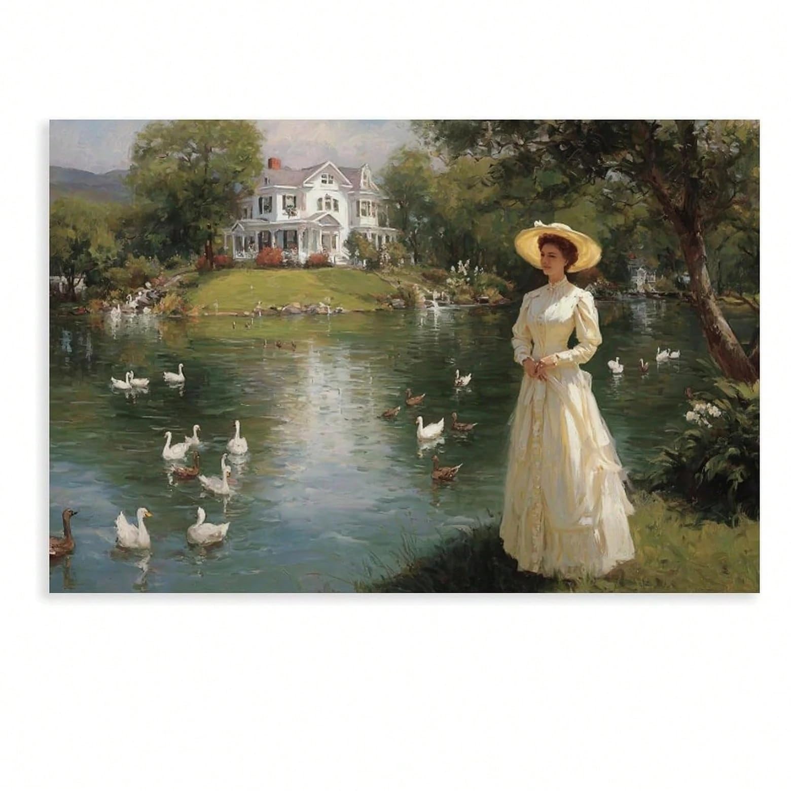 Elegante póster de arte retro con retrato de mujer sobre lienzo único