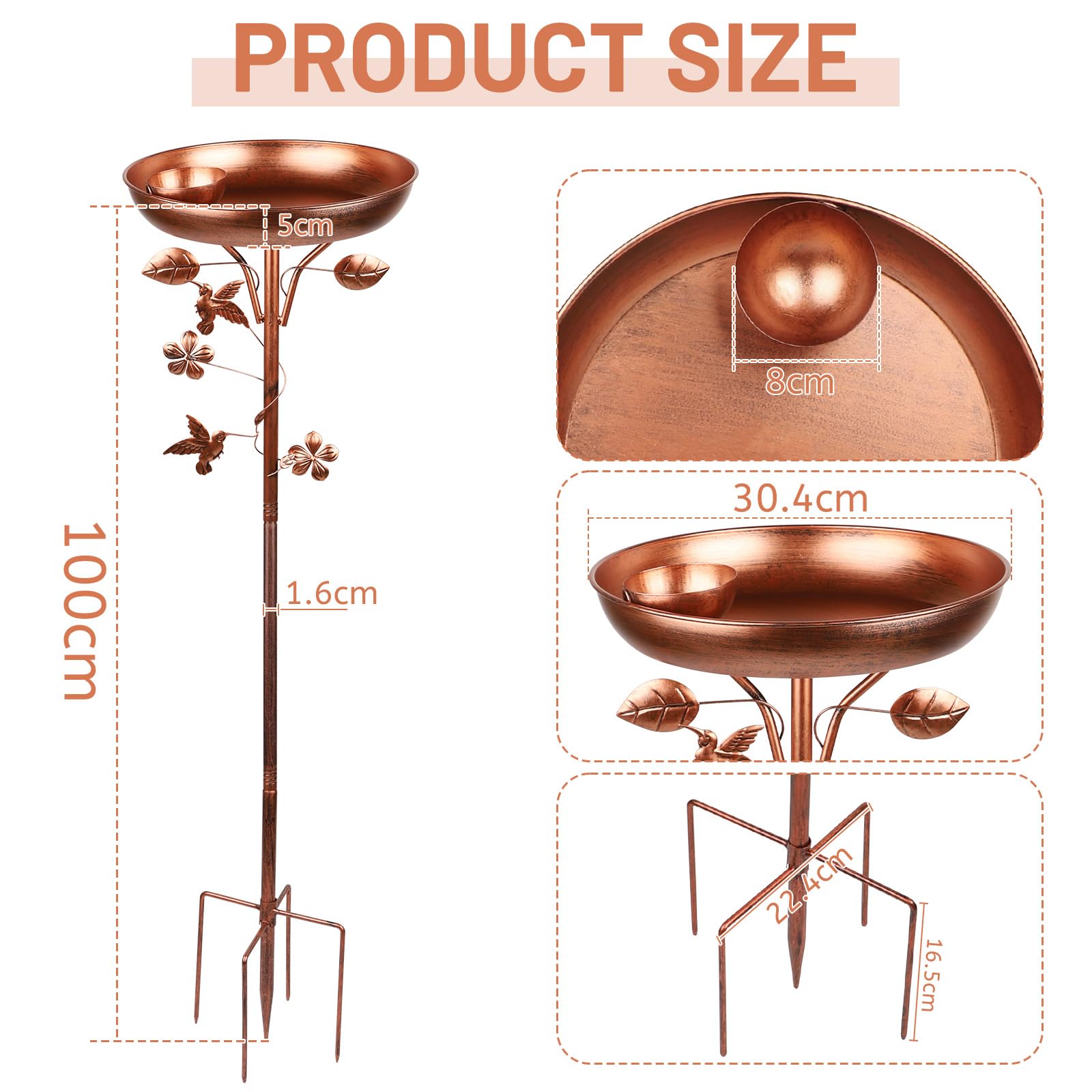 LALAGO Metalowa wanna na ptaki ogród, poidło dla dzikich ptaków podstawa 5-krotna, stojąca podajnik zewnętrzny, samodzielny styl vintage dekoracja patio 97 x 30 cm