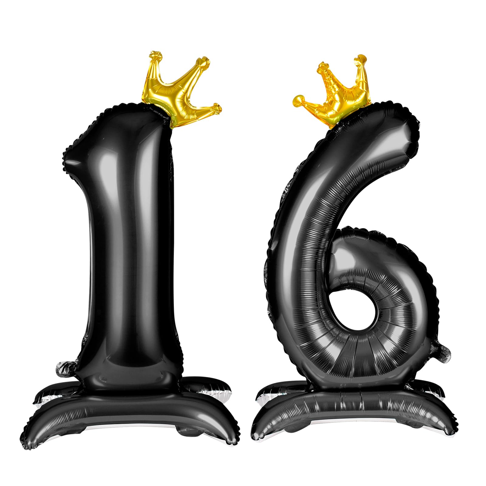 APXEL Black Standing Crown Number 16 Balloons, 42'' Foil 1 & 6 Balloon