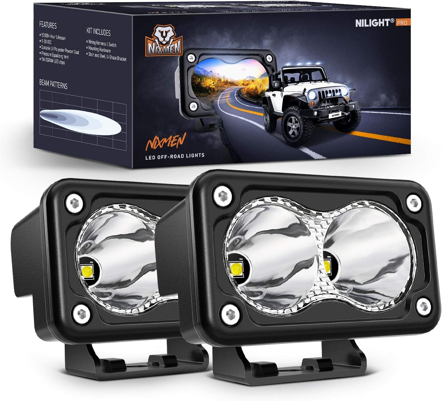 Nilight 2PCS 3Inch Motorcycle Led Pods 1300LM Built-in EMC Driving Light Super Spotlight Offroad Fog Auxiliary Lamp for Motorbike SUV ATV Truck Boat Tractor Forklift