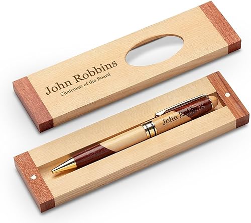 Executive Gift Shoppe | Juego de bolígrafos de madera personalizados con caja de acabado de arce y palisandro