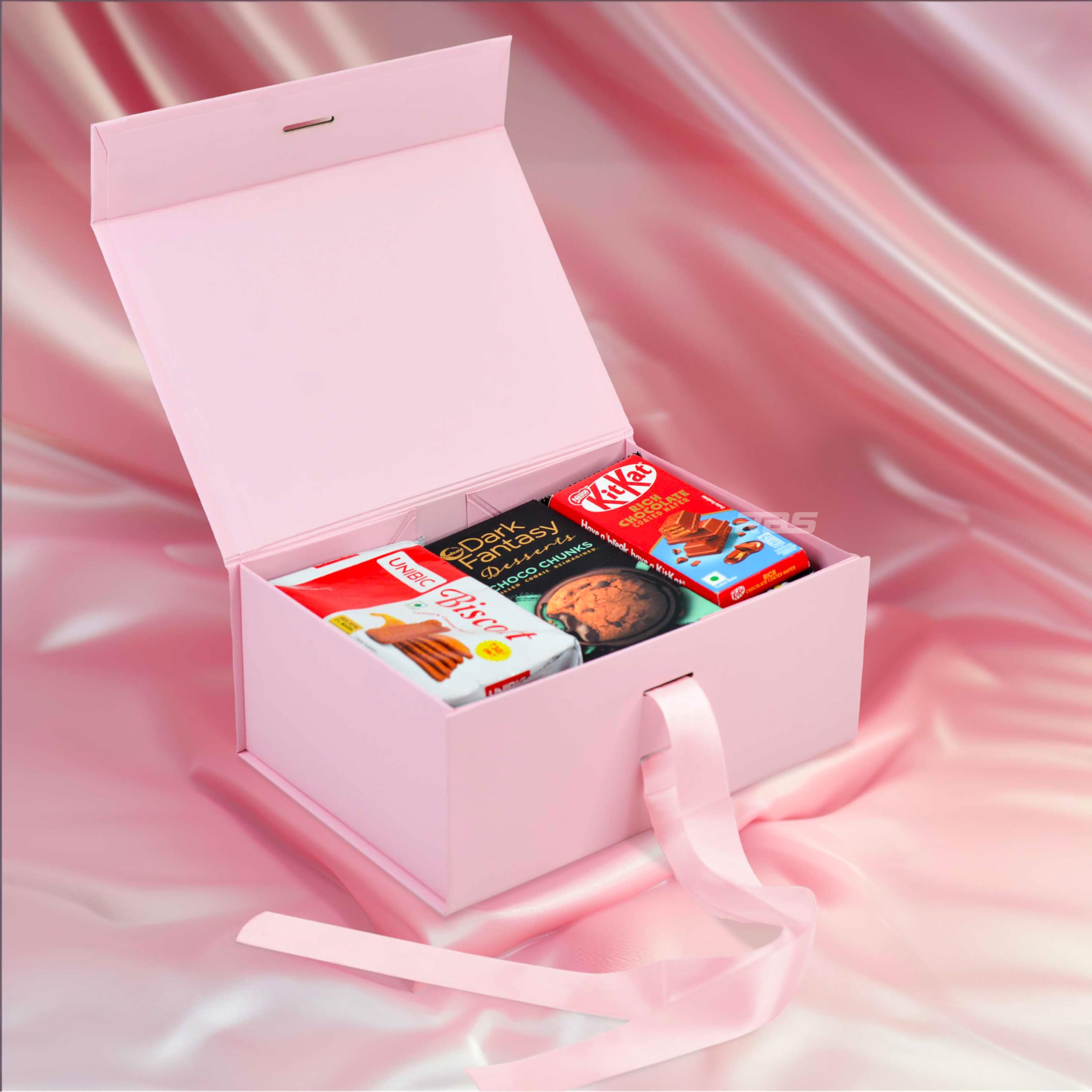 RBS® - Foldable Gift Box with Ribbon 23 x 16 x 10cm Gift Boxes for Packaging (1 Pack) Multi-Purpose Gift Boxes for Presents Reuse Gift Packing Box Decorative Hamper Box (Pink - S) image 2