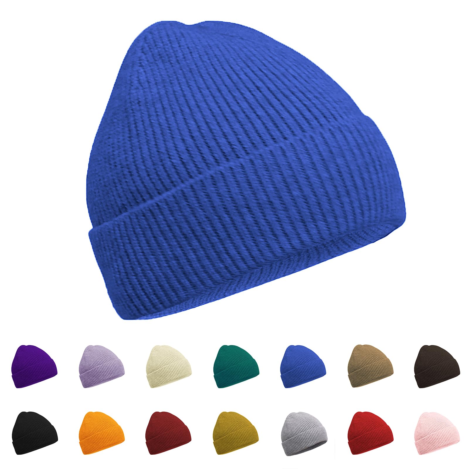 ZOORON Warm Knit Beanie for Men Women Winter Hat, Thick Fisherman Beanies Cuffed Plain Skull Caps
