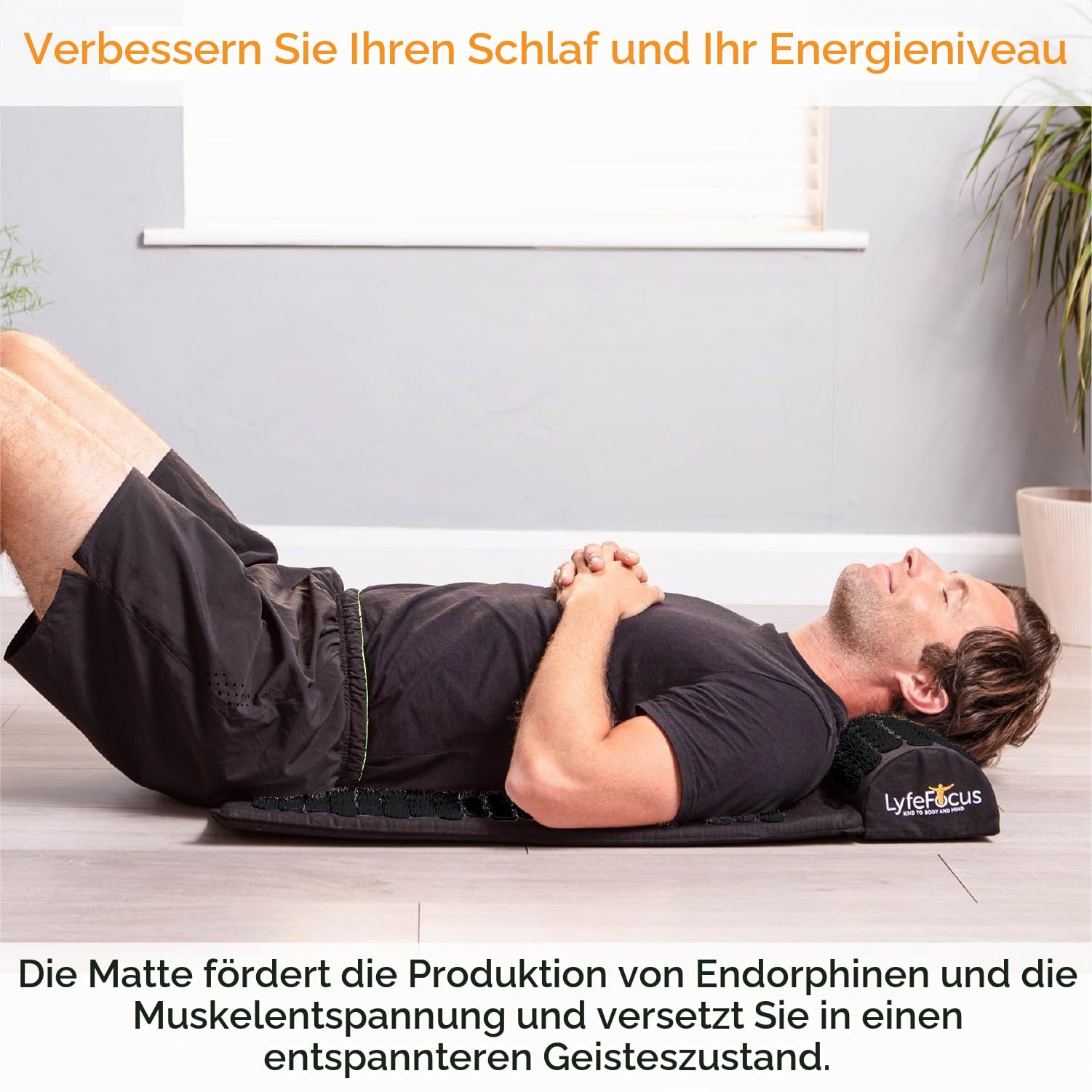 LyfeFocus Akupressurmatte & Kissen-Set mit Reisetasche – gepolsterte Akupunktur-Massagematte für Rücken-, Nacken- und Schulterschmerzlinderung – Linderung von Muskelverspannungen und Stress (Schwarz &