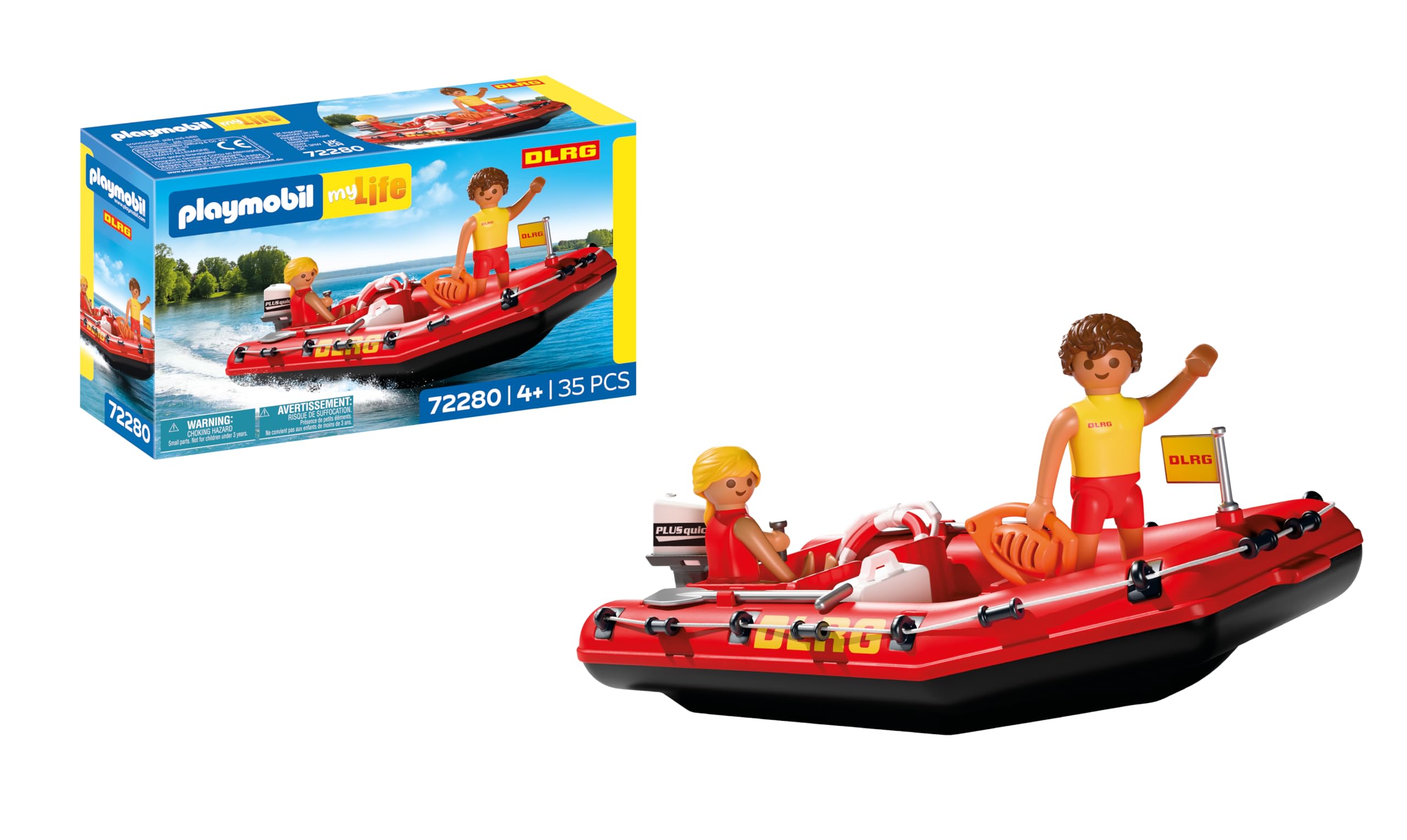 Playmobil | City Action | Rescue Boat | Inflatable Boat with Outboard Motor, Life Ring & Water Rescue Team | For Children Aged 4+ | 72280