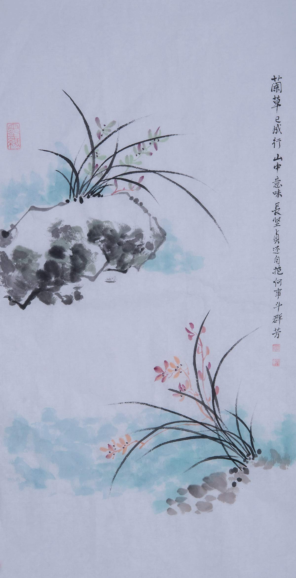 Amazon.co.jp: 中国画 蘭の花山石図 絵画 水墨 写意 水彩 書画 古典 