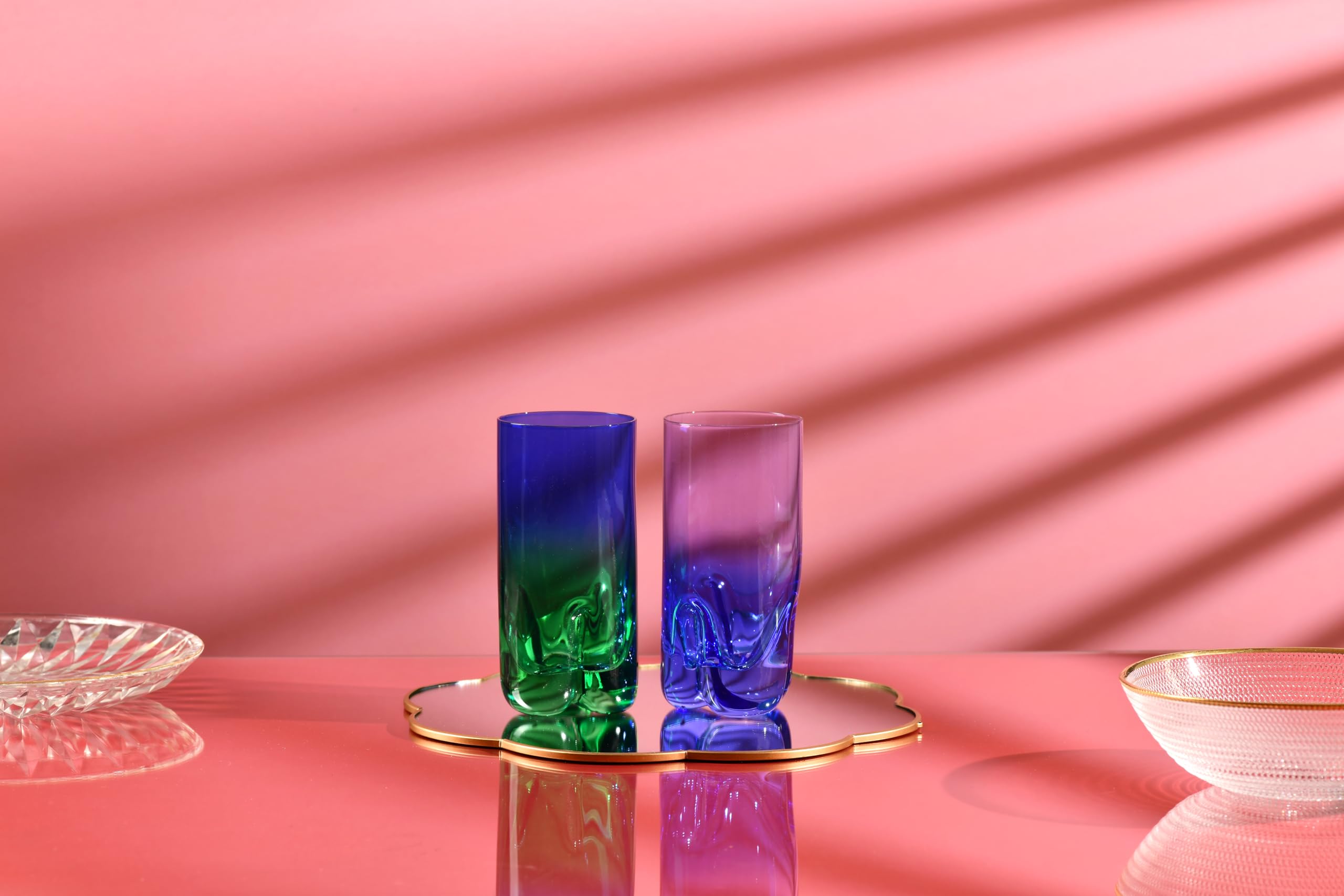 Krosno – Bicchieri per drink, acqua e succo 300 ml, set da 4 pezzi – Collezione Aurora – Dipinti a mano – Cristallo senza piombo – Ideali come regalo – Viola-Blu scuro e Verde-Blu scuro
