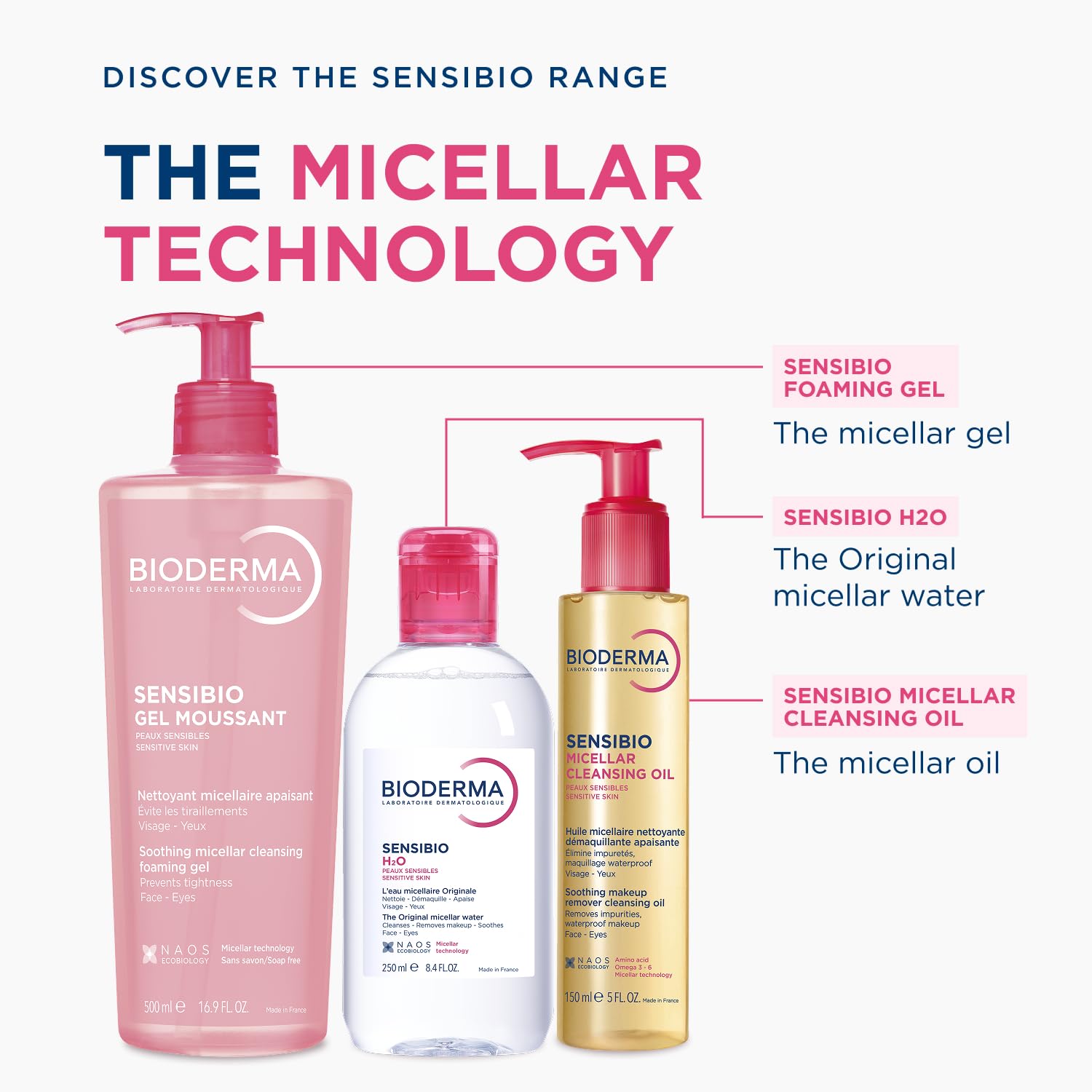 BIODERMA Sensibio Olio Micellare - Deterge, Strucca, Lenisce - Rimuove il Trucco Waterproof da Occhi e Labbra - Pelle Sensibile - Flacone a Pompa 150 ml