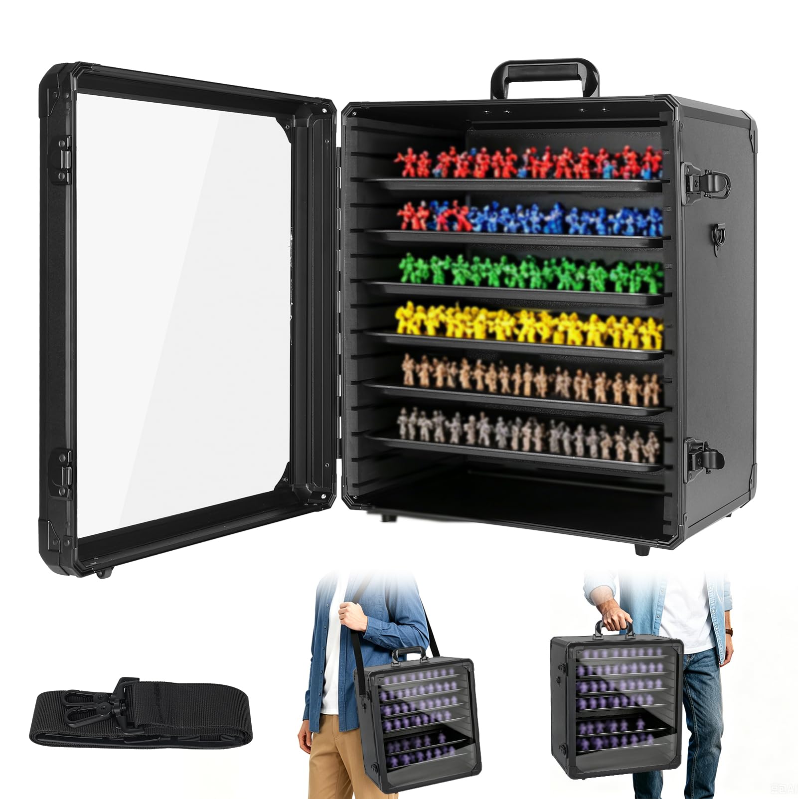 CISSIYOG Miniature Carry Case with 6 Metal Trays & Adjustable Shoulder