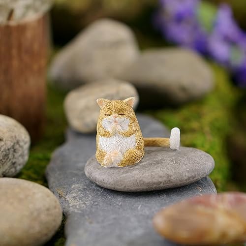 Miniatura 2 de Top Collection Figura miniatura de jardín de hadas y terrario de gato meditando en roca