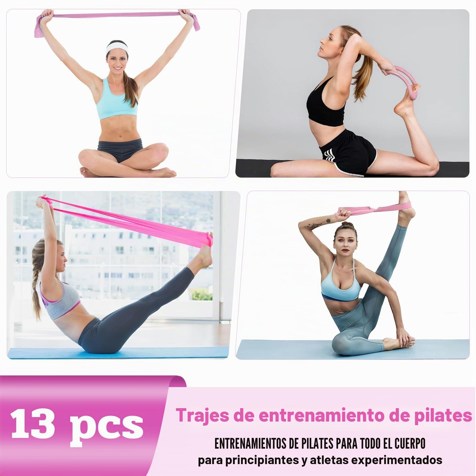 Kit de pilates Pro Elite de 13 piezas, círculo de pilates, juego de bandas de resistencia, pelota de yoga y bolsa de gimnasio para entrenamiento de cuerpo completo, equipo de gimnasio en