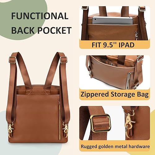 Miniatura 6 de miss fong Mochila de cuero para pañales con cambiador (regular + mini), Marrón, Miss Fong Mochila regular + mini bolsa de pañales