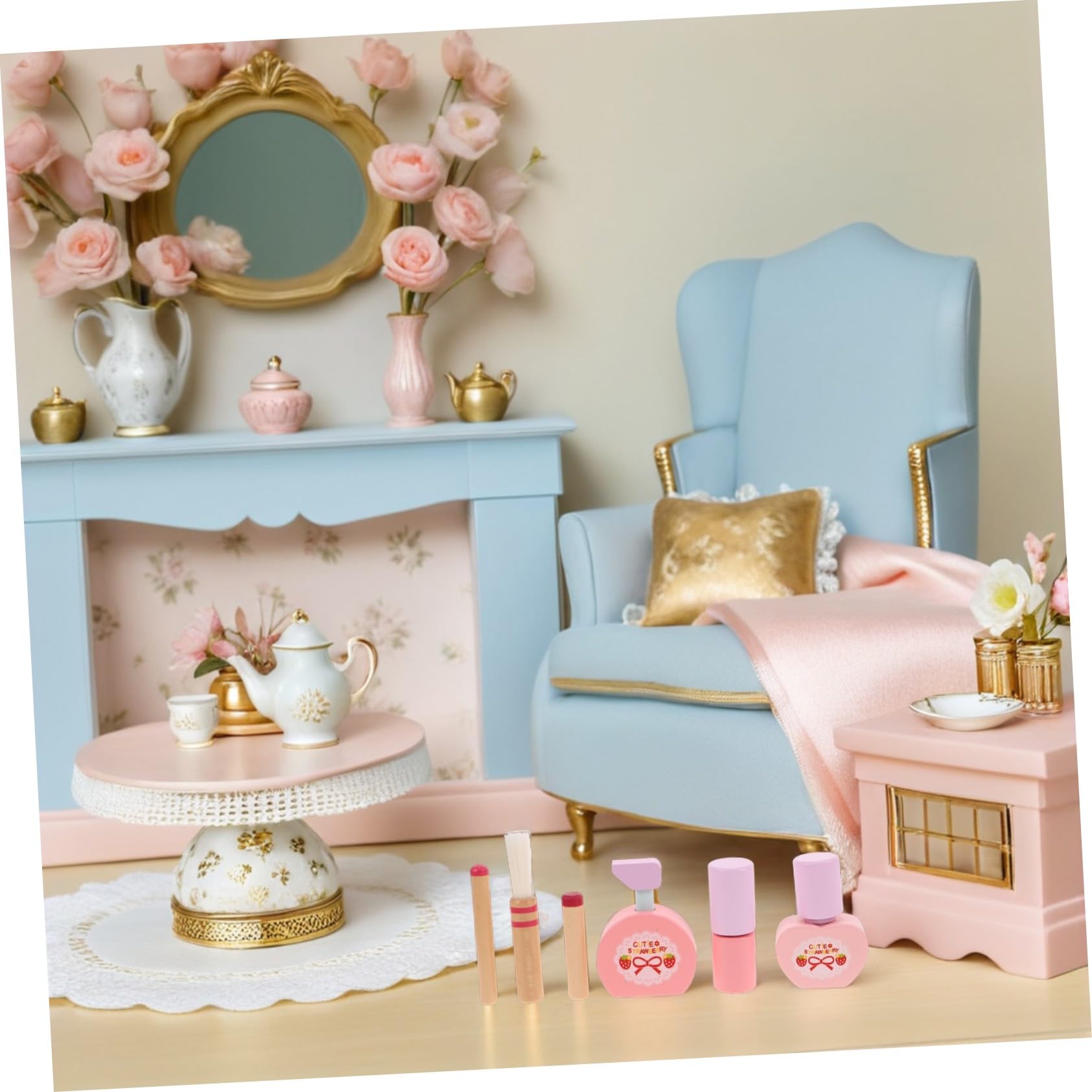 Vaguelly Set di Trucchi in Legno per Ragazzo Ragazza Design Principessa Rosa, Gioco Creativo per Trucco del Rapporto Genitore-figlio, per Gioco di Finzione