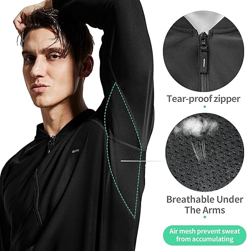 Miniatura 3 de BVVU Traje de sauna para hombre, con cremallera, chaqueta de sauna, pantalón, gimnasio, entrenamiento, sudadera con capucha, moldeador de cuerpo