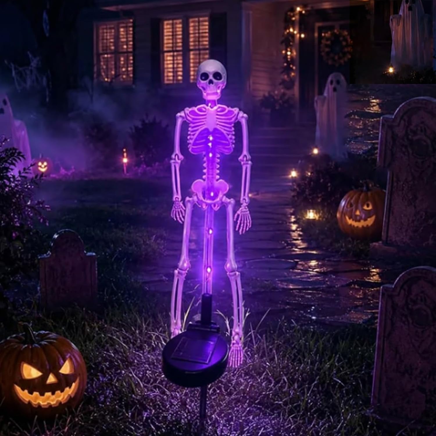 Solar Skeleton Yard Stake Halloween Decorations Garden Light，Purple：1 Pc