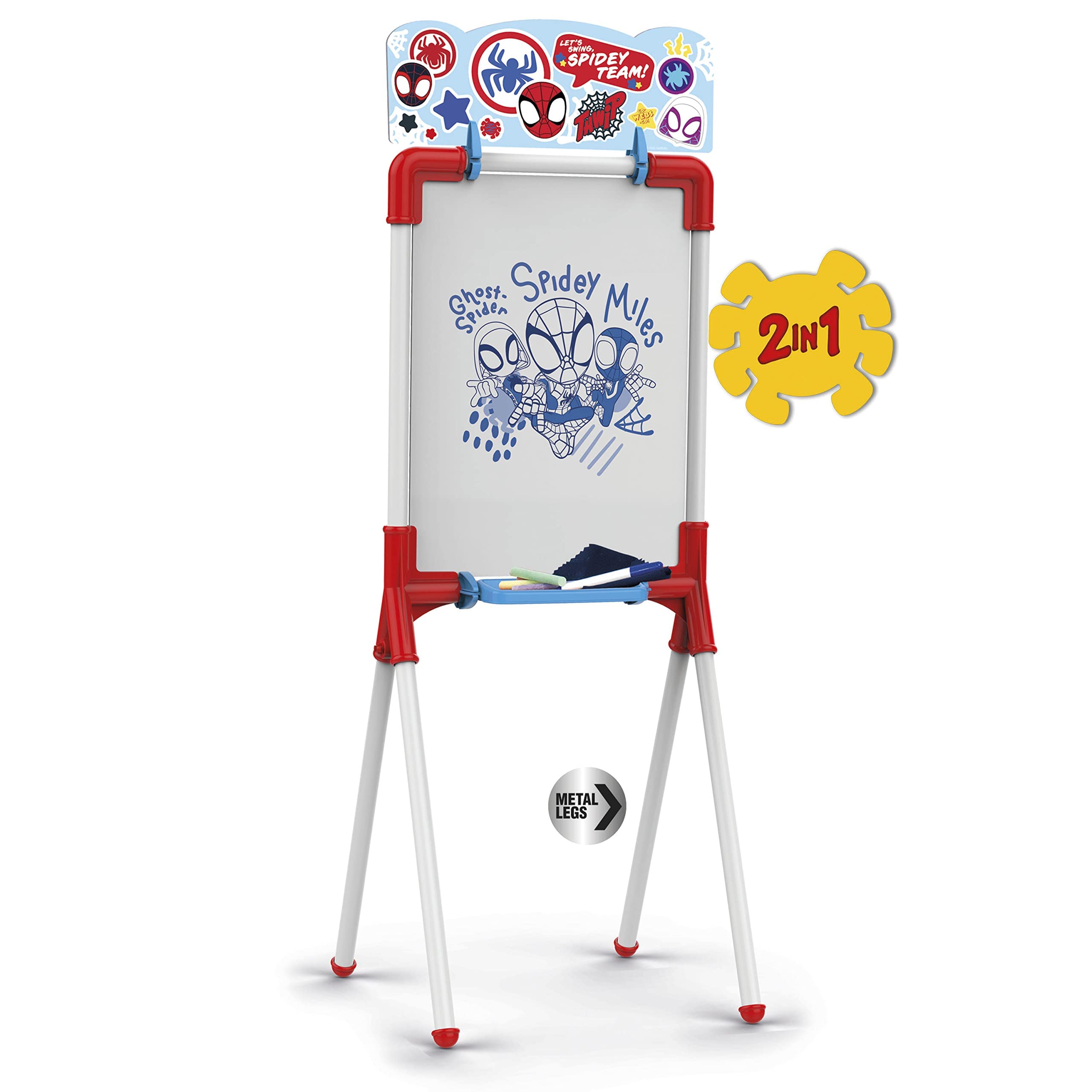 Chicos - Tabelau Enfant Spidey Double Face | comprend un marqueur, une craie, une gomme et un gabarit Spidey, matériau très résistant et durable, pour les 3 ans et plus (53033)