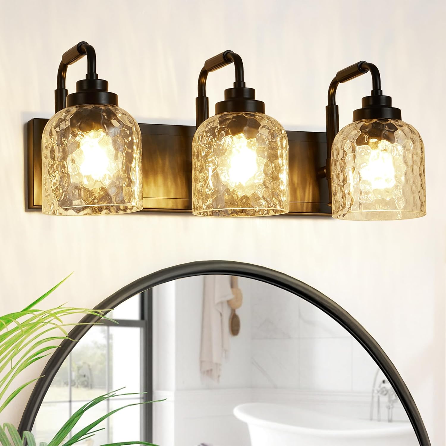 WJShome 3-Light Black Bathroom Vanity Light, Modern Vanity Lighting Fixture for Bathroom, Coastal Vanity Lights with Crystal Glass Shade, for Mirror Bedroom Hallway 3-Light Matte Black