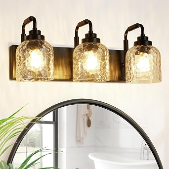 3-Light Black Bathroom Vanity Light, Modern Vanity Lighting Fixture for Bathroom, Coastal Vanity Lights with Crystal Glass Shade, for Mirror Bedroom Hallway
