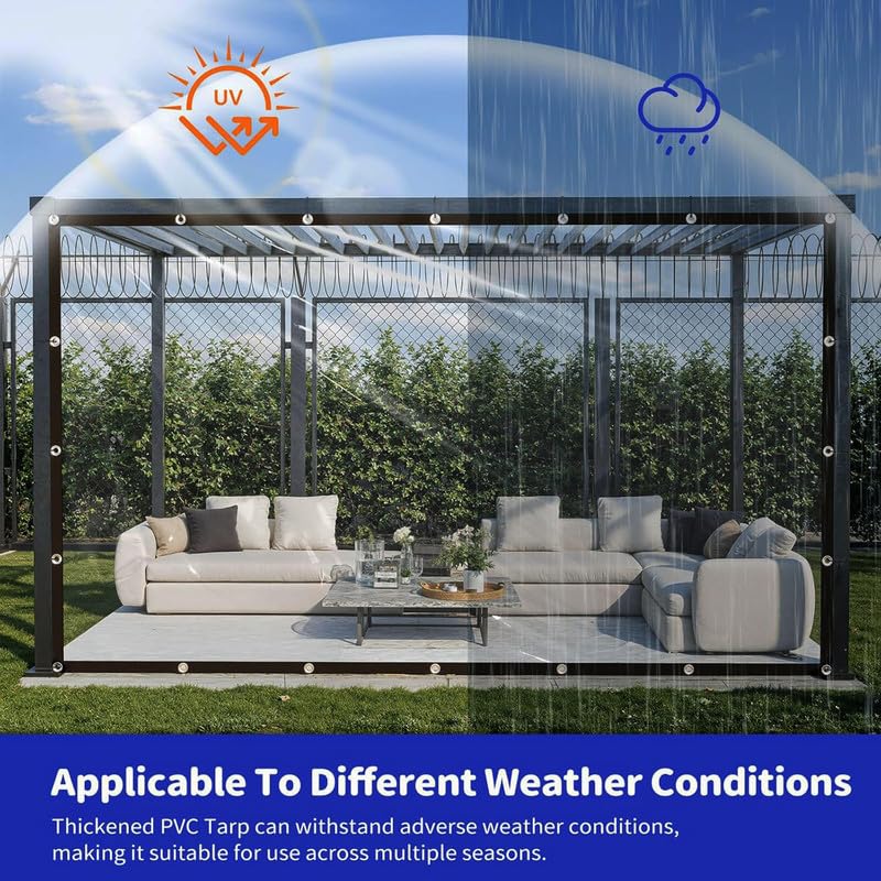 MetDeals Transparent PVC Canopy Cover with Rust-Proof Eyelets & Polyester Webbing|Waterproof Cover for Balcony, Patio & Outdoor Use|All Weather Protection with Zip Tie Installation(4.5X7 Ft) 1 Piece 3