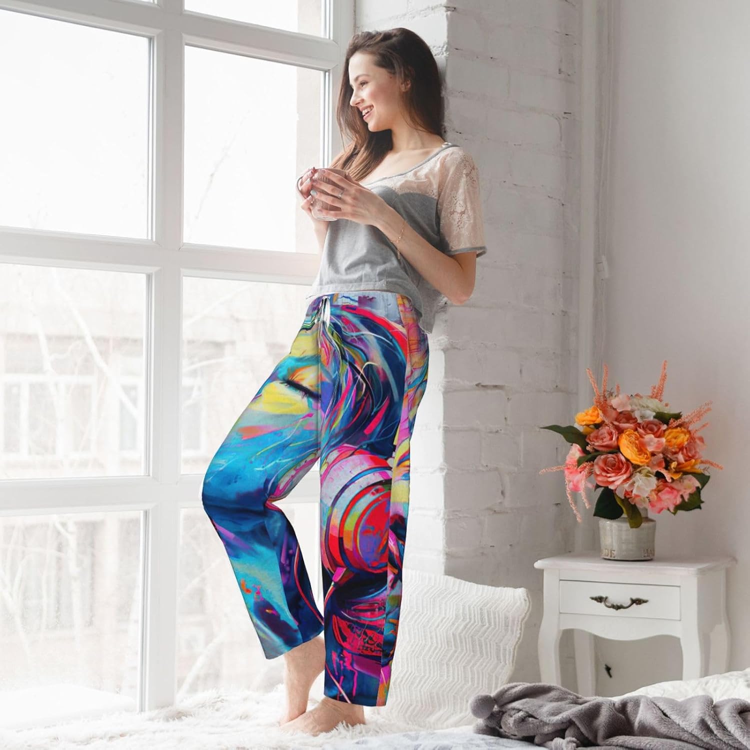 Music Print Fashion Cozy Womens Flannel Pajama Pants,Perfect For Christmas And Everyday Wear