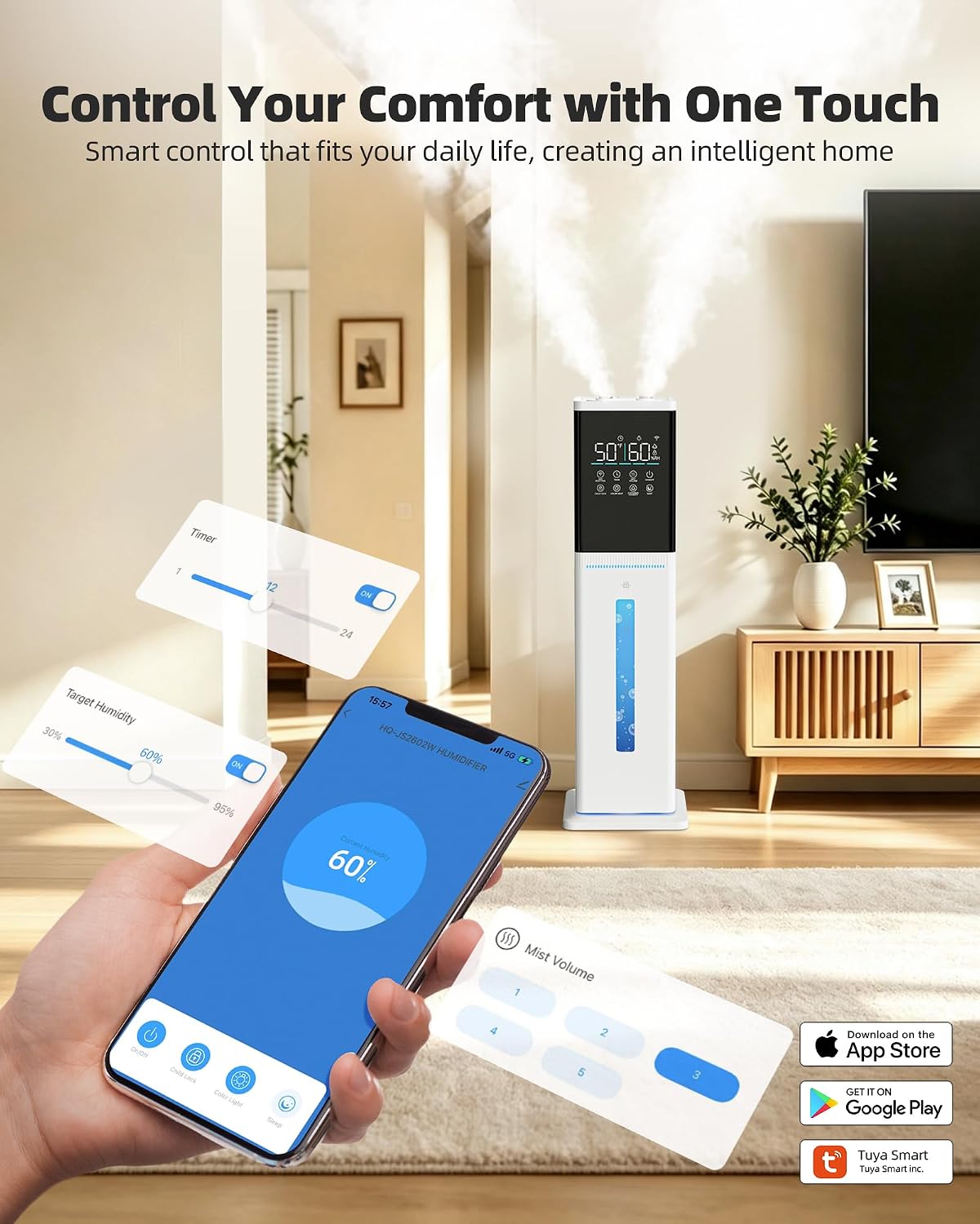Smart House Humidifier for Large Room, 3.2Gal Cool Mist,1000ft² 3 71yb5NePmLL. AC SL1500