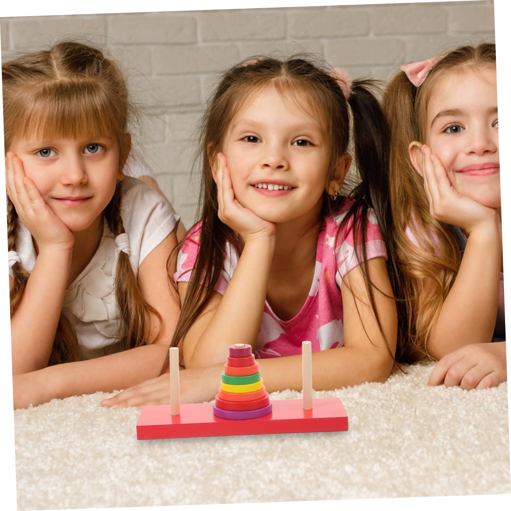 Vaguelly Wooden Puzzle Tower Tower of Hanoi Colourful Ring Stacking Game Educational STEM Toy for Boys and Girls Developmental Wooden Blocks Set Early Learning for Kids Children - Image 3