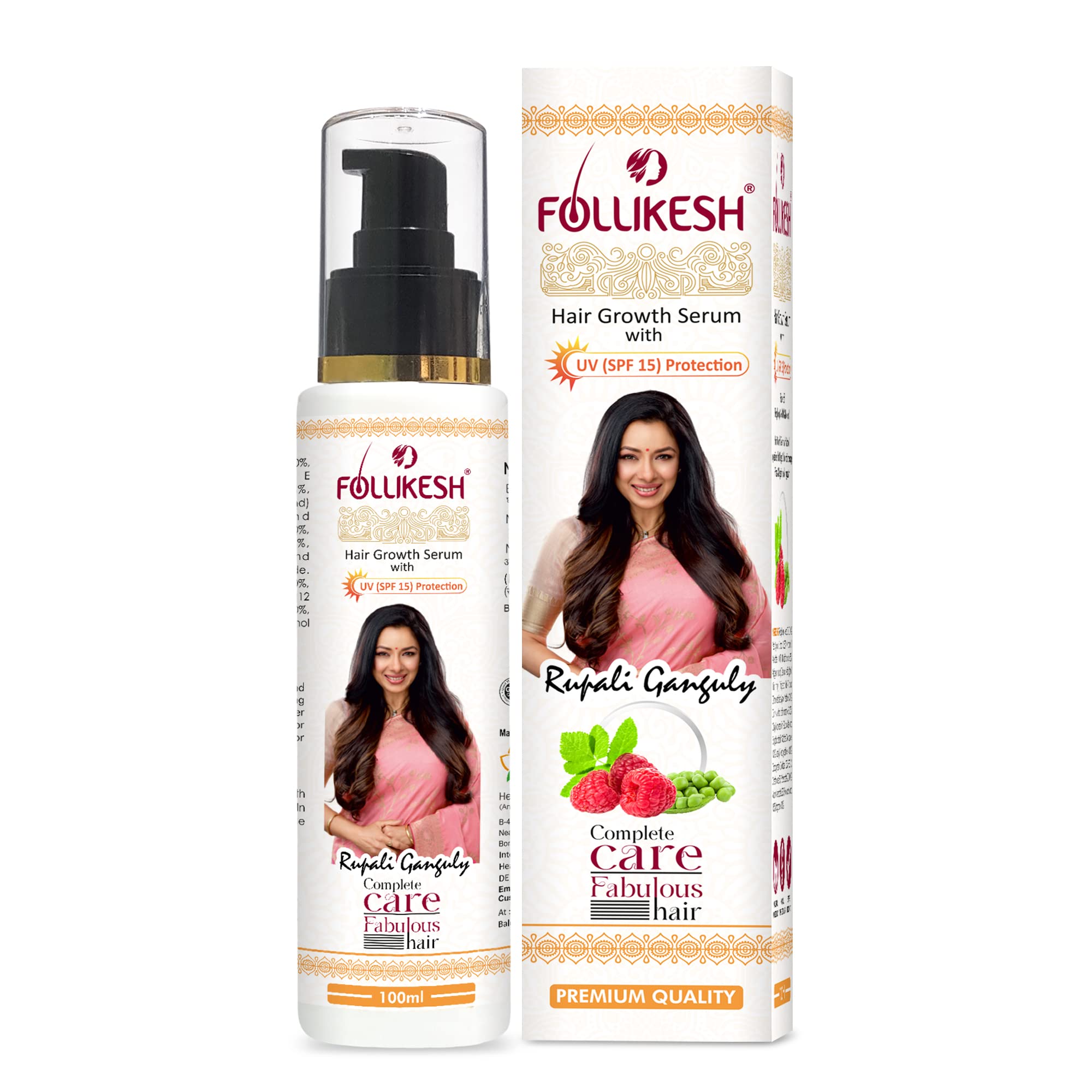 FollikeshHair Serum for Hair Growth, Non Sticky Hair Growth Serum with UV (SPF-15) Protection for Dry Frizzy Hair for Women & Men | Makes Hair Strong, Silky & Smooth Inside Out - 100ml