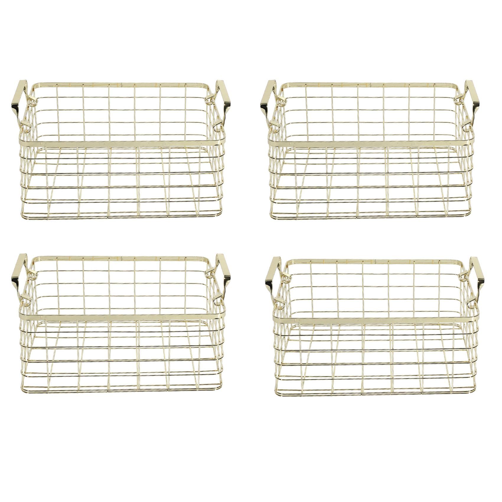 Vjsujehgy 4X Metal Storage Basket Chic Nordic Handmade Iron Net Table Shelves Basket Bath Clothes Cosmetics Storage Basket-Gold