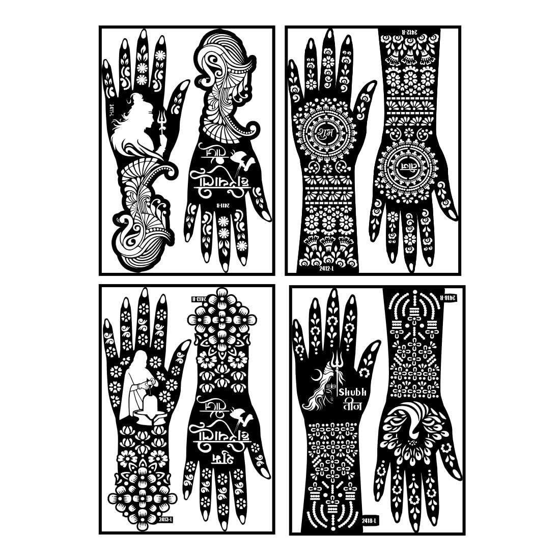 Text Shubh Teej With Beautiful Peacock Art Mehndi Stencil Sticker Combo For Celebrating Teej Festival-image-2