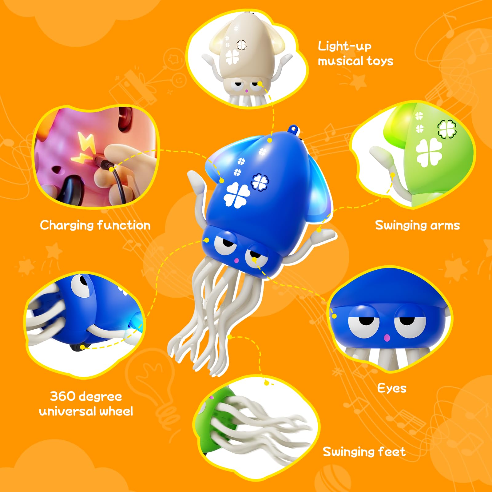 KJIXYUNG Polpo Giocattolo Danzante e strisciante con luci LED e Musica - Giocattolo interattivo Musicale oscillante Automatico - Regalo di Compleanno Divertente (Verde)